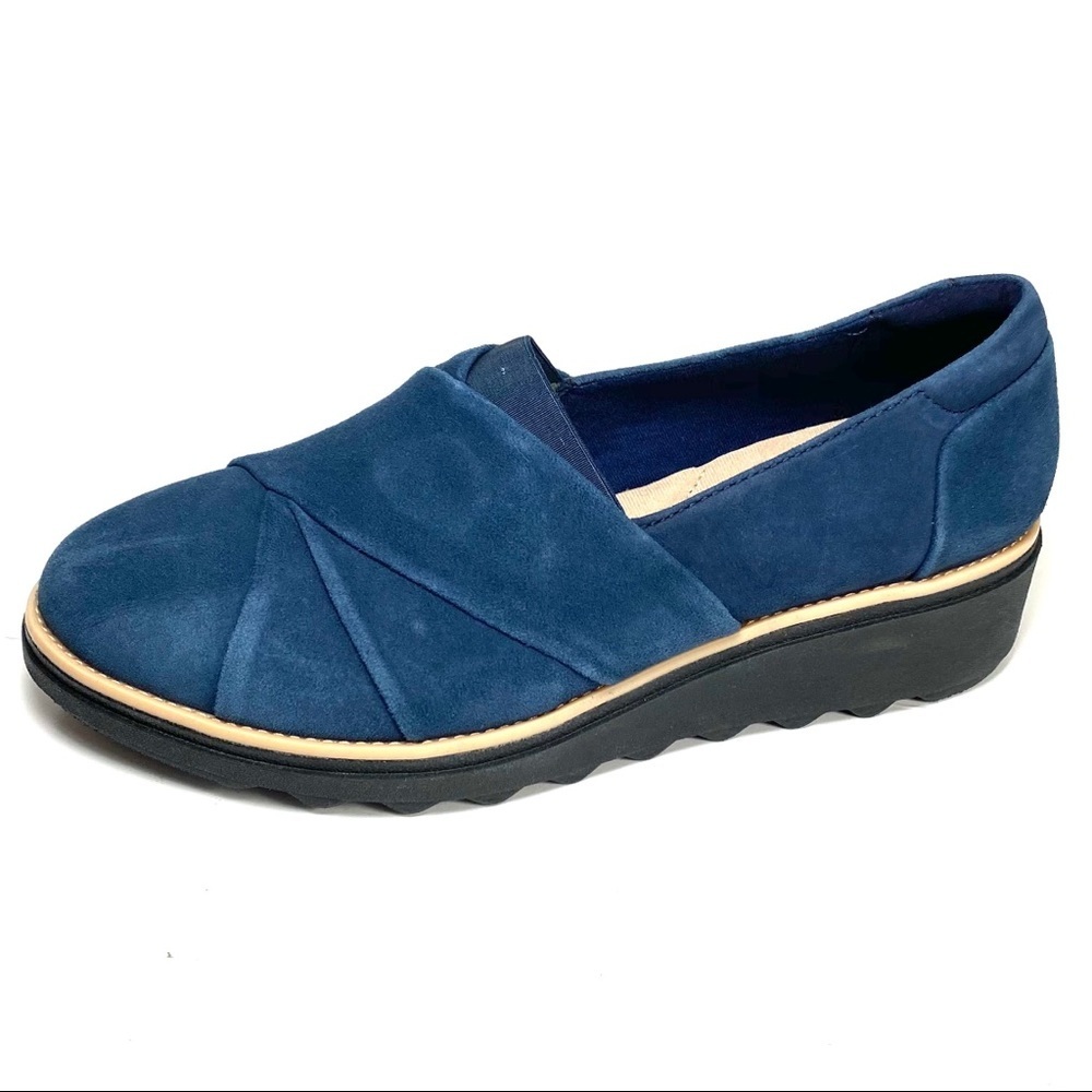 Clarks Sharon Form Loafers Blue Suede Size 6.5 W